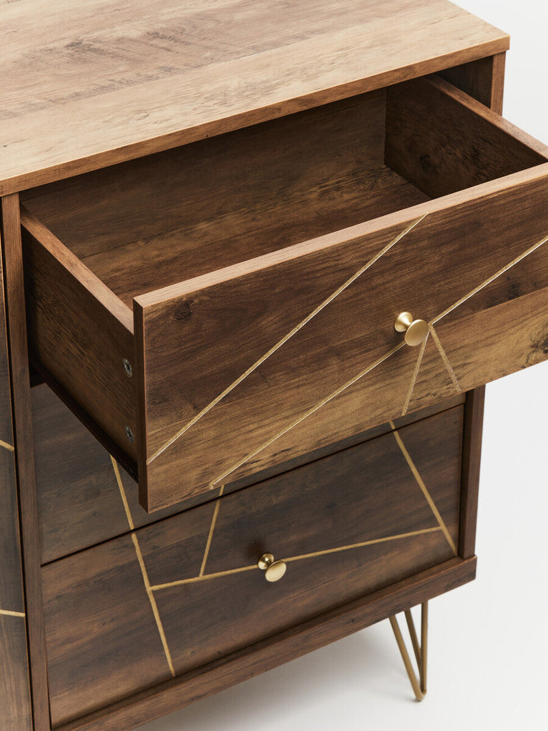 In-box parts and components for the brown sideboard with hairpin legs