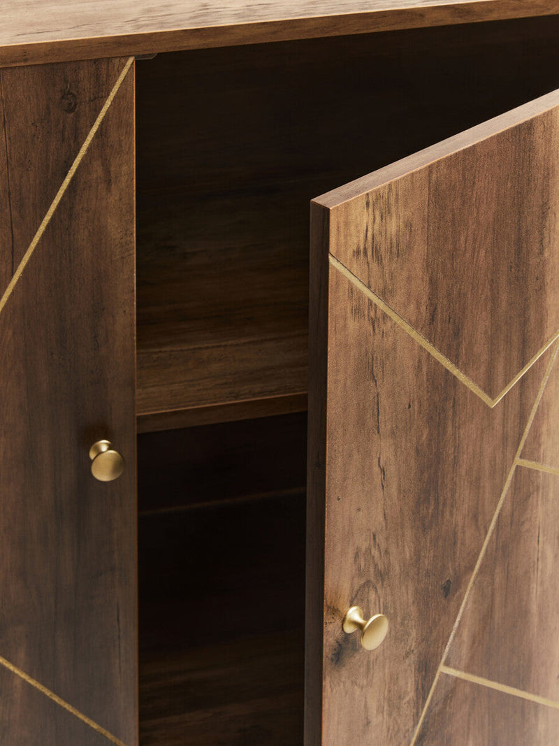 In-box parts and components for the brown sideboard with hairpin legs