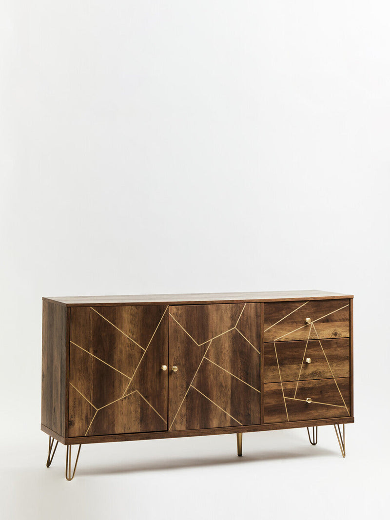 In-box parts and components for the brown sideboard with hairpin legs