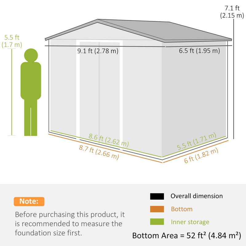 Dimension diagram: 278 x 195 x 215 cm overall with 262 x 171 cm of inner storage space