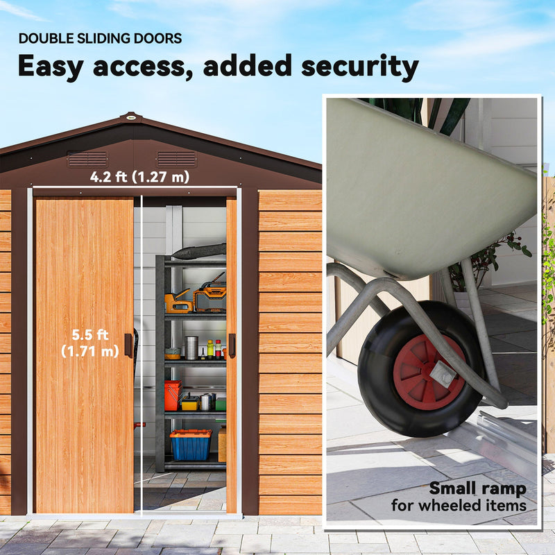 Double sliding doors on the shed, a 127 cm wide opening with a small threshold ramp