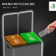 56L Dual Compartment Recycling Bin with Deodoriser Holders for Kitchen Use Black