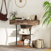 Industrial 3 Tier Console Table with Drawer and Storage Shelves for Hallway Rustic Brown AOSOM
