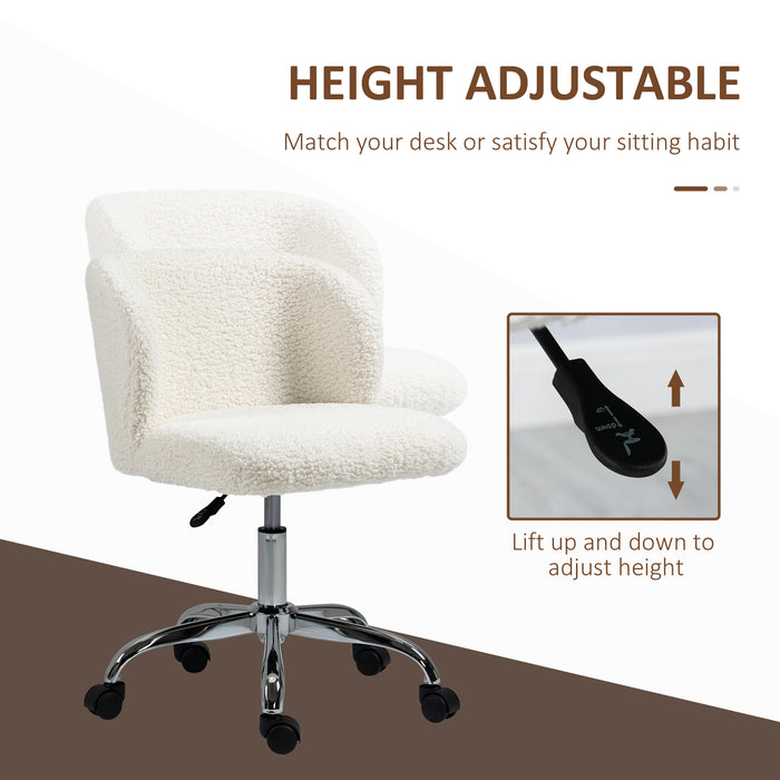 White Teddy Fleece Swivel Office Chair with Adjustable Height and Wheels for Home Office