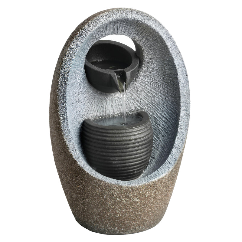 Water Fountain for Small Gardens and Balconies with LED Light and Soothing Waterfall Grey AOSOM