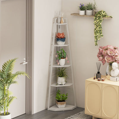 White 5 Tier Wooden Corner Shelf Unit for Living Room or Office Storage by HOMCOM