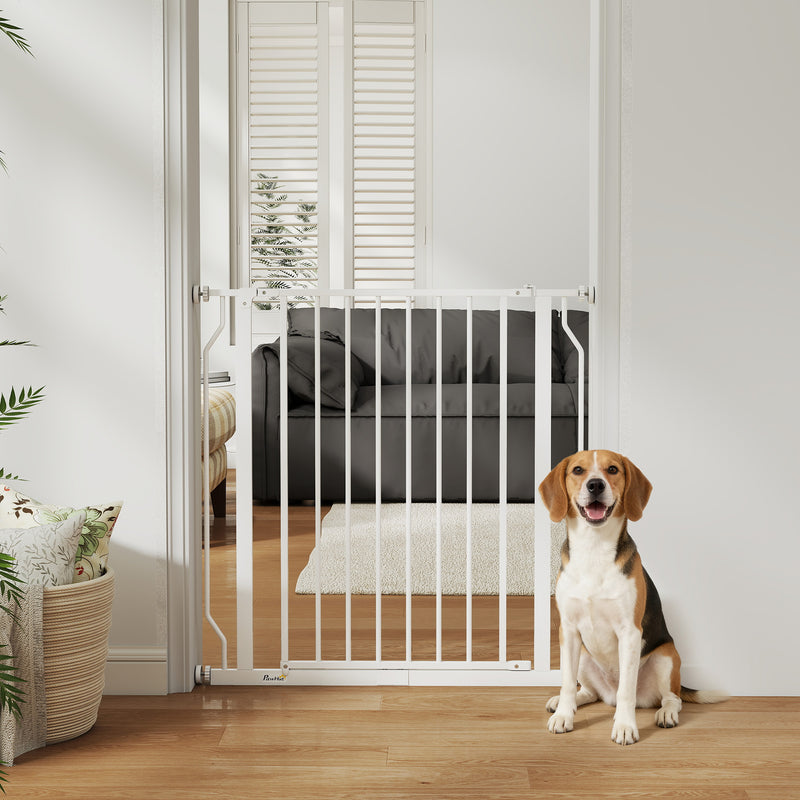 Extra Wide Dog Gate with Walk Through Door for Stairs and Hallways White AOSOM