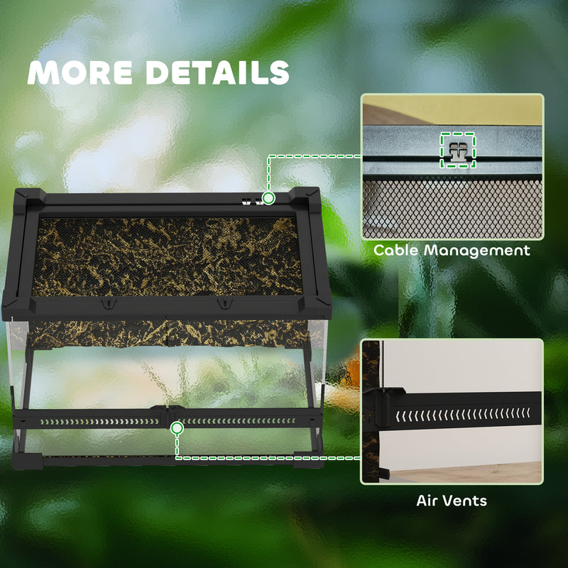 Reptile Glass Terrarium with Front Ventilation and Secure Lock for Small Pets Black