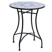Small Round Mosaic Garden Side Table with 60cm Ceramic Top for Patio or Balcony