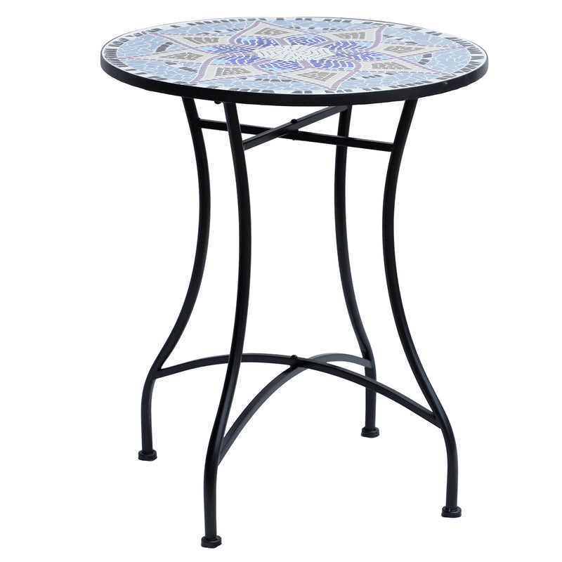 Small Round Mosaic Garden Side Table with 60cm Ceramic Top for Patio or Balcony