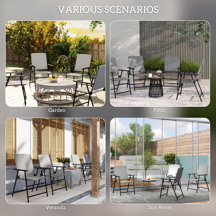 Set of Four Grey Folding Rattan Garden Chairs Lightweight and Durable by Outsunny