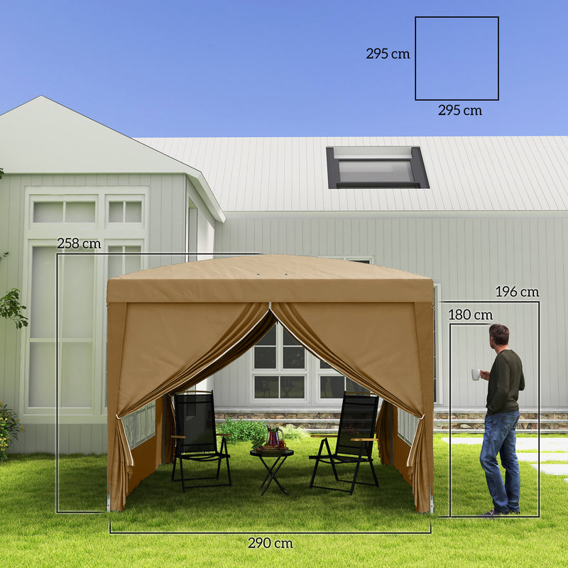 Khaki 3x3m Pop Up Gazebo Waterproof Outdoor Shelter With Carry Bag by Outsunny