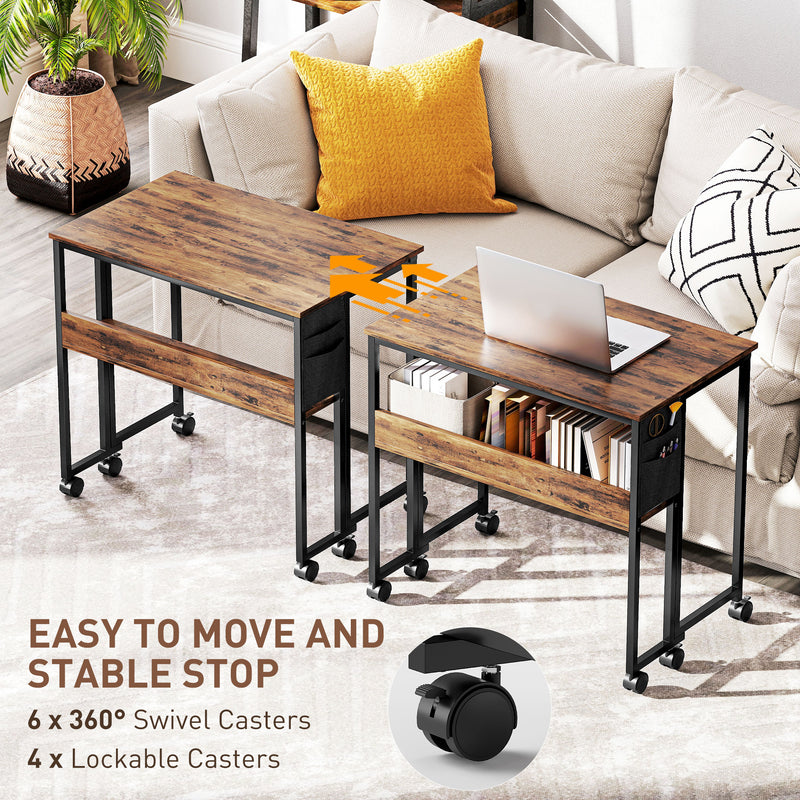 Rustic Brown Drop Leaf Writing Desk 80 cm Folding Space Saving Home Office Table