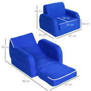 2 in 1 Kids Armchair and Fold Out Sofa Bed with Wooden Frame for Bedroom Use, Blue