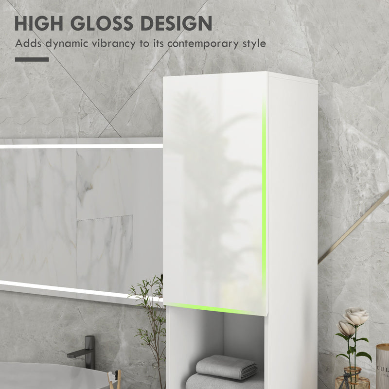 Tall Slim White High Gloss Bathroom Cabinet with Multi Storage by Kleankin