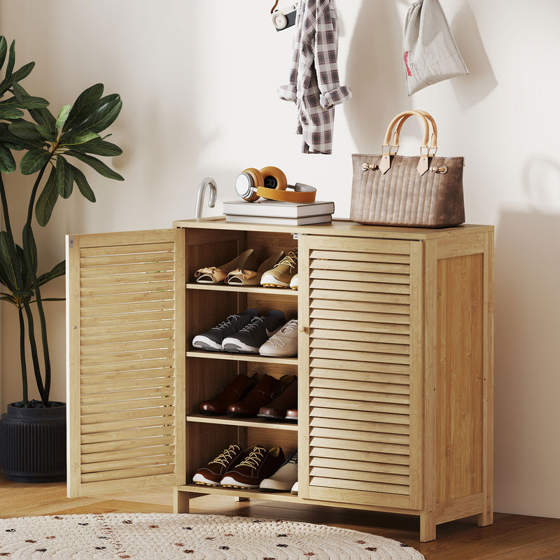 Shoe Storage Cabinet for Hallway Organisation with Adjustable Shelves Natural Wood Finish