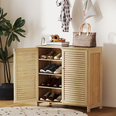 Shoe Storage Cabinet for Hallway Organisation with Adjustable Shelves Natural Wood Finish Homcom