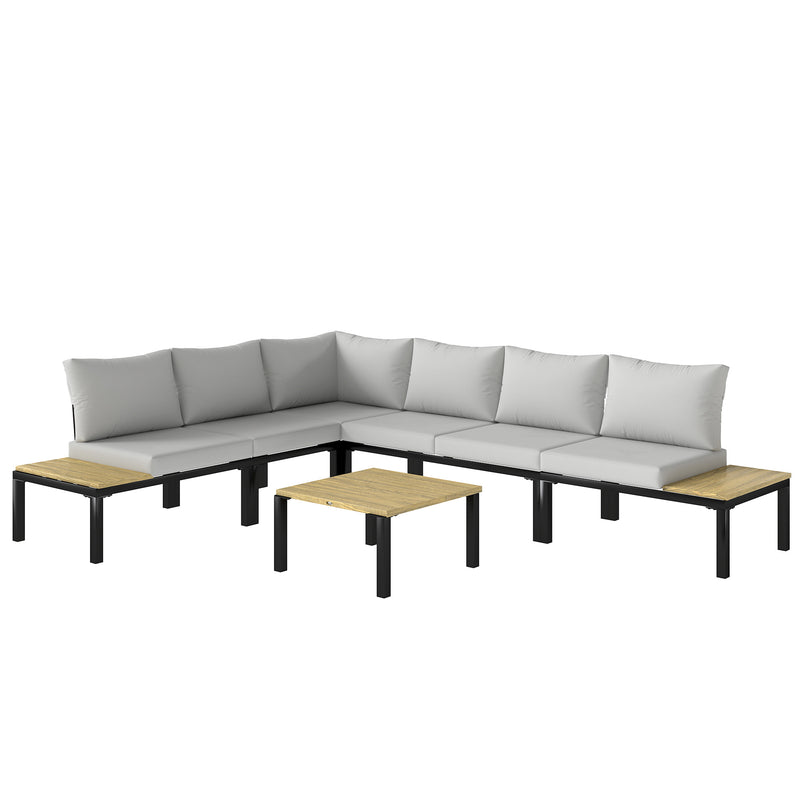 Modular Garden Sofa Set with Cushions and Side Tables for Flexible Outdoor Seating Black Light Grey Outsunny