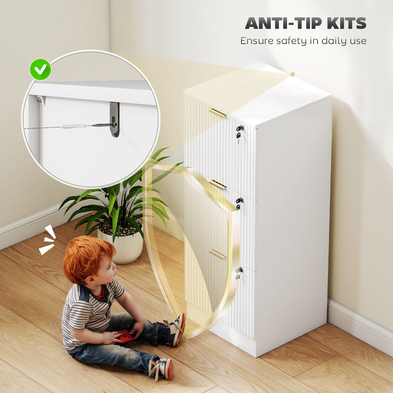 Filing Cabinet with Lockable Drawers and Printer Shelf for Home Office Organisation White AOSOM