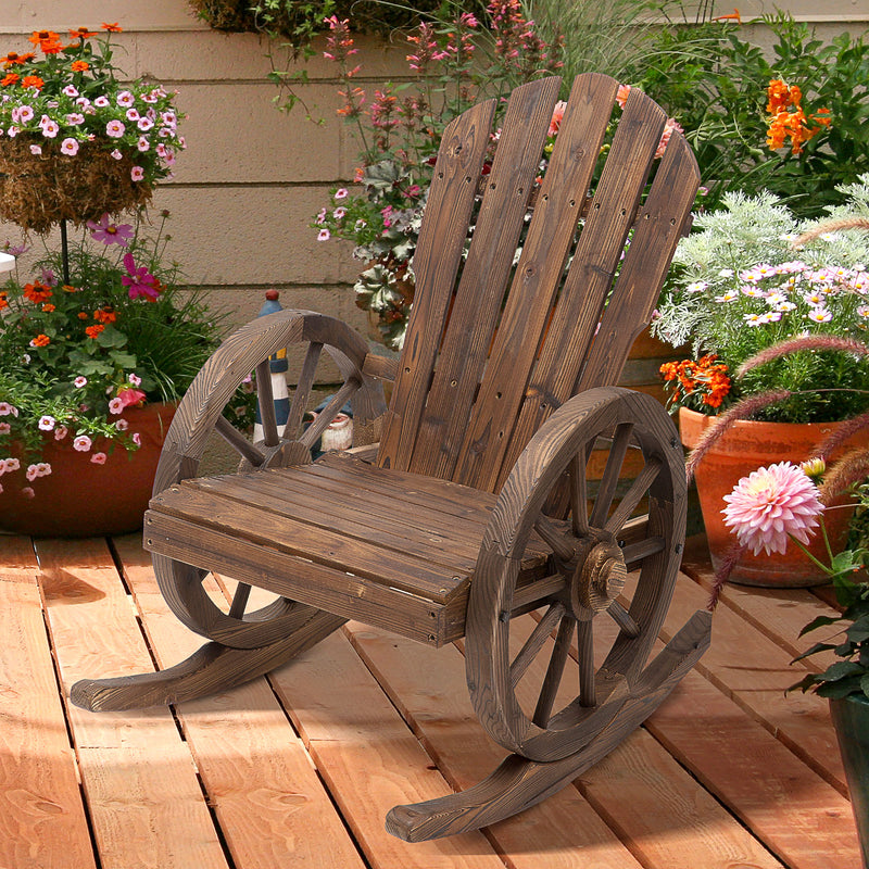 2 Piece Wooden Adirondack Rocking Chair Set Reclining Garden Armchairs for Patio or Porch AOSOM