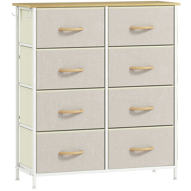 Chest of 8 Fabric Drawers With Metal Frame for Bedroom or Closet Storage Beige