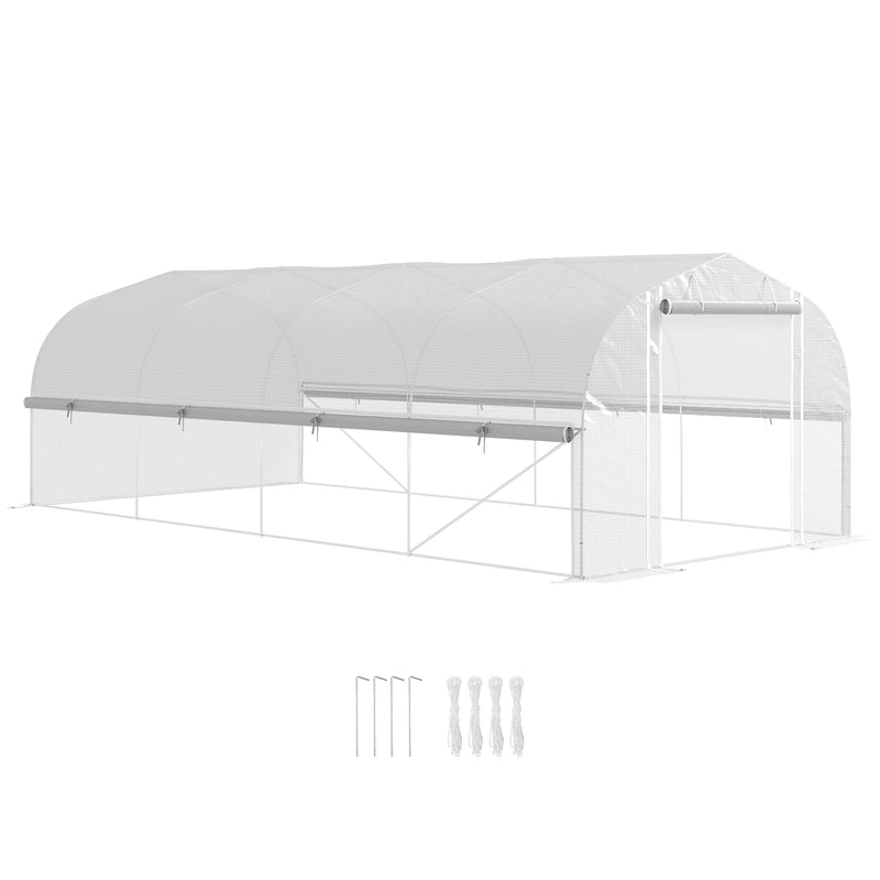 6x3x2m Walk in Polytunnel Greenhouse with PE Cover Mesh Door and Windows White by Outsunny