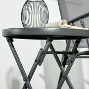 Round Folding Garden Side Table with Marble Effect Glass Top for Patio or Balcony Use