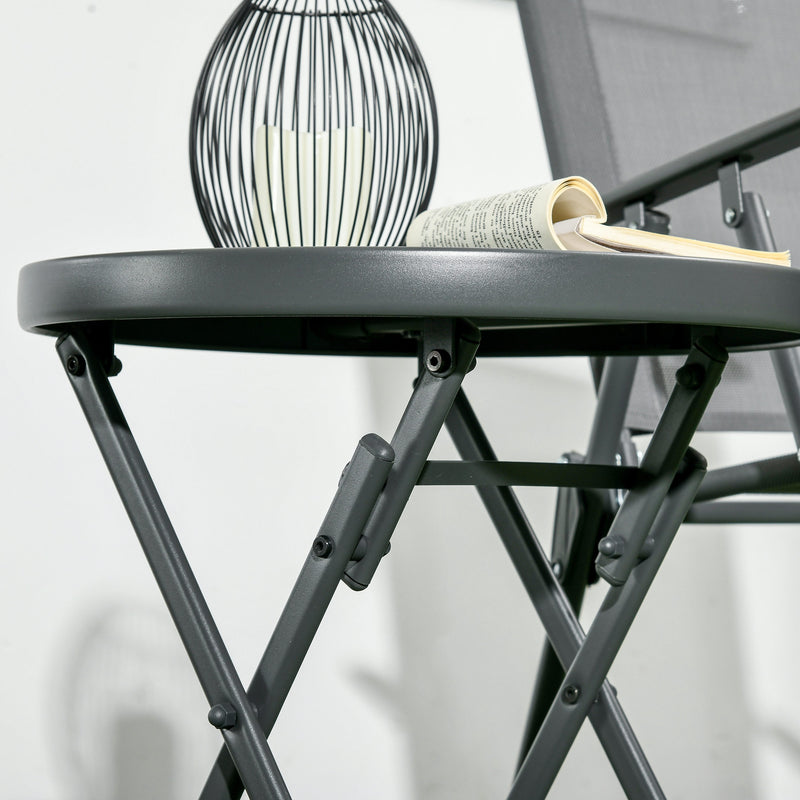 Round Folding Garden Side Table with Marble Effect Glass Top for Patio or Balcony Use