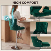 Comfort panel highlighting the wing back, sloped armrest and soft velvet upholstery on the dark green stool