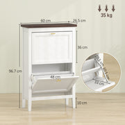 Narrow Shoe Cabinet for Hallways with 2 Flip Drawers White With Gold Handles 60 x 27 x 97 cm Homcom