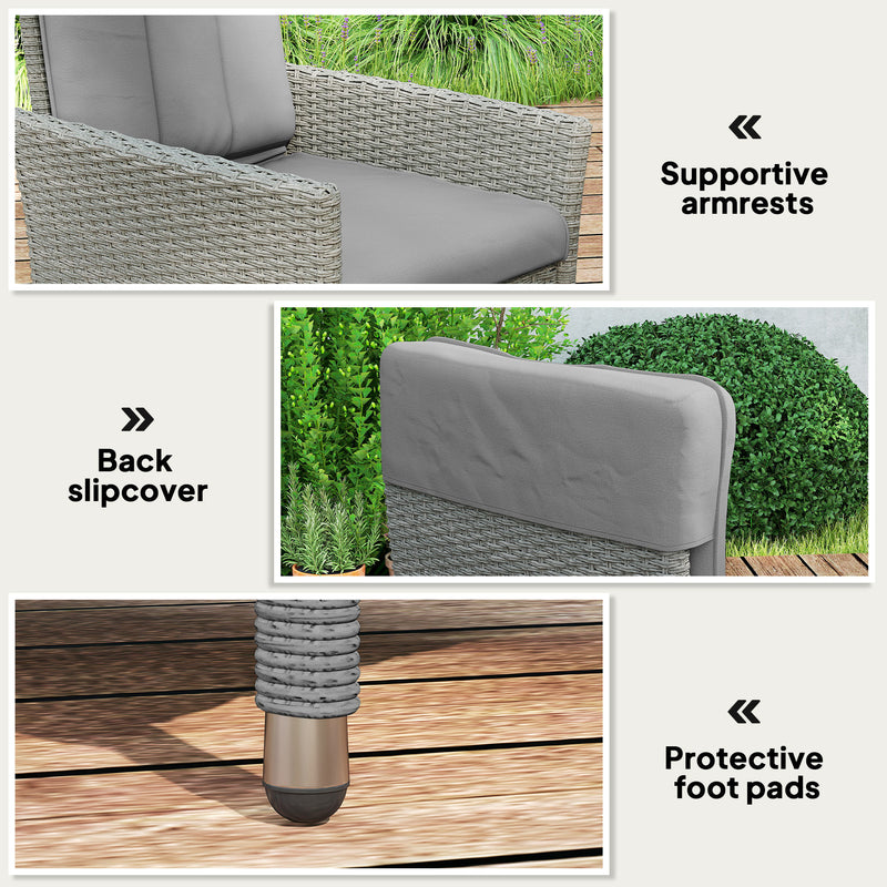 Grey Rattan Garden Recliner Chair With Adjustable Backrest and Cushion by Outsunny