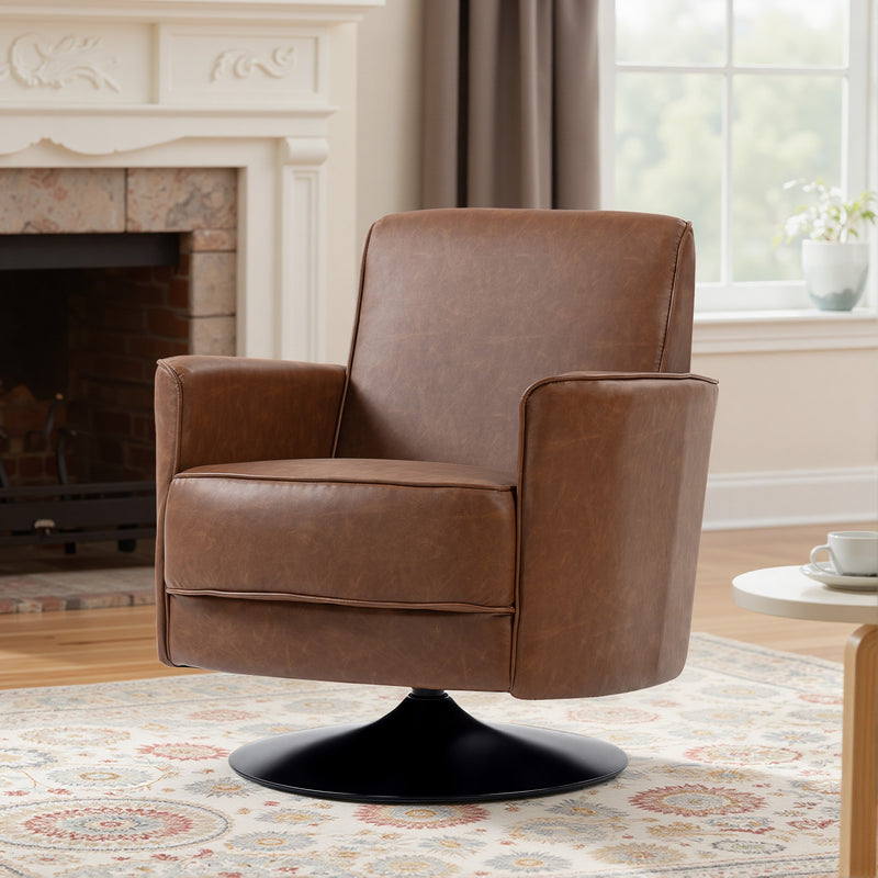 Swivel Accent Chair With Thick Padding Ideal For Living Room Or Office Use Brown AOSOM