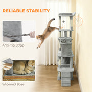 Large 170 cm Cat Tree Tower with Hammock Tunnel Condos and Scratching Posts Light Grey AOSOM