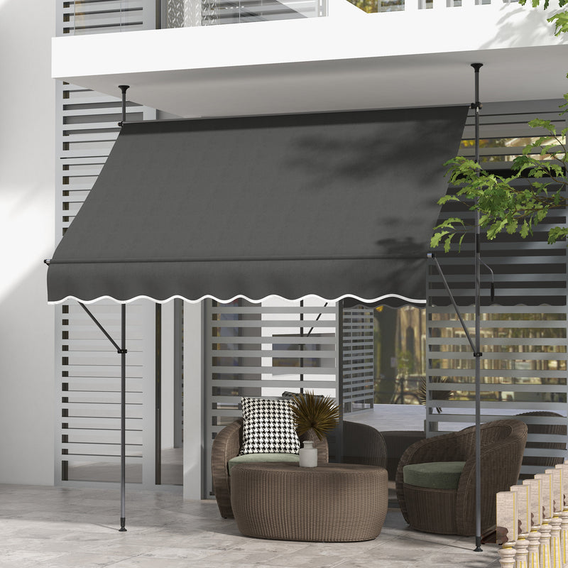 Dark Grey 2.5 x 1.2m Freestanding Retractable Awning UV Resistant Sun Shade For Patio