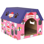 2 in 1 Cardboard Cat House with Scratching Board for Indoor Cats, Pink AOSOM