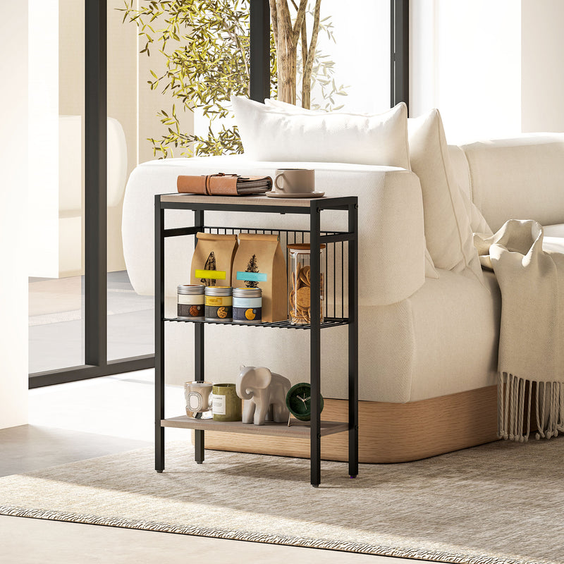 Grey Industrial Side Table with Three Shelves for Storage by HOMCOM