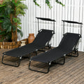 Black Folding Sun Loungers Set of 2 Adjustable Backrests and Face Canopies for Outdoor Use Black Outsunny
