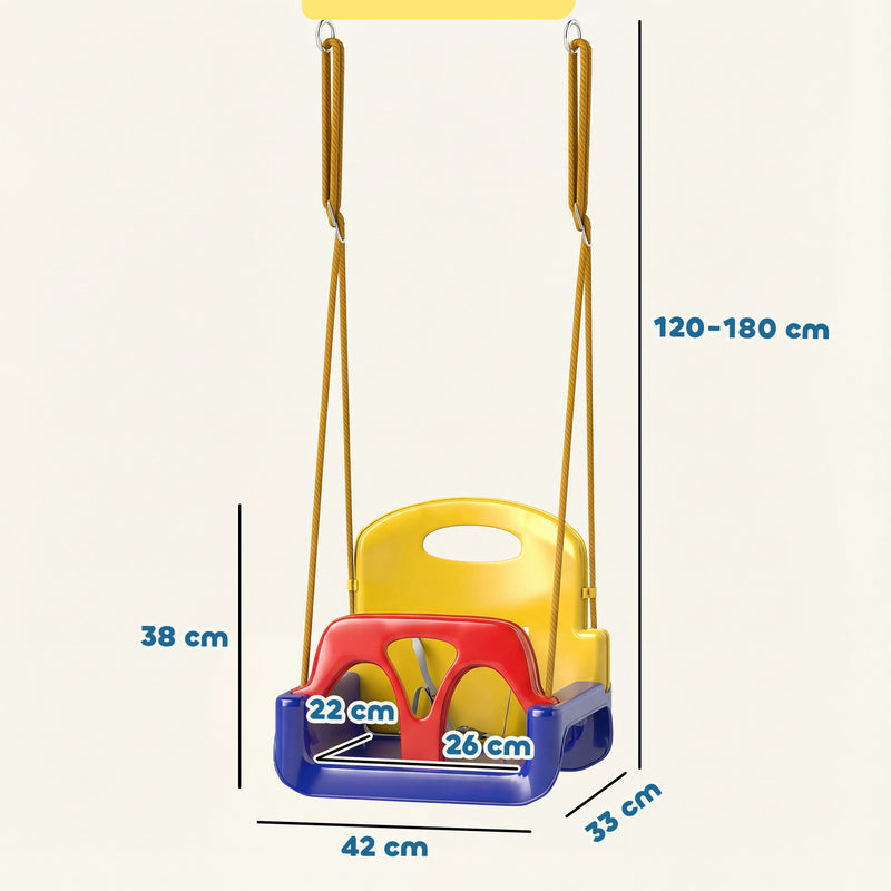 Kids Swing Seat With Adjustable Ropes and Safety Harness for Garden or Indoor Use Multicolour AOSOM
