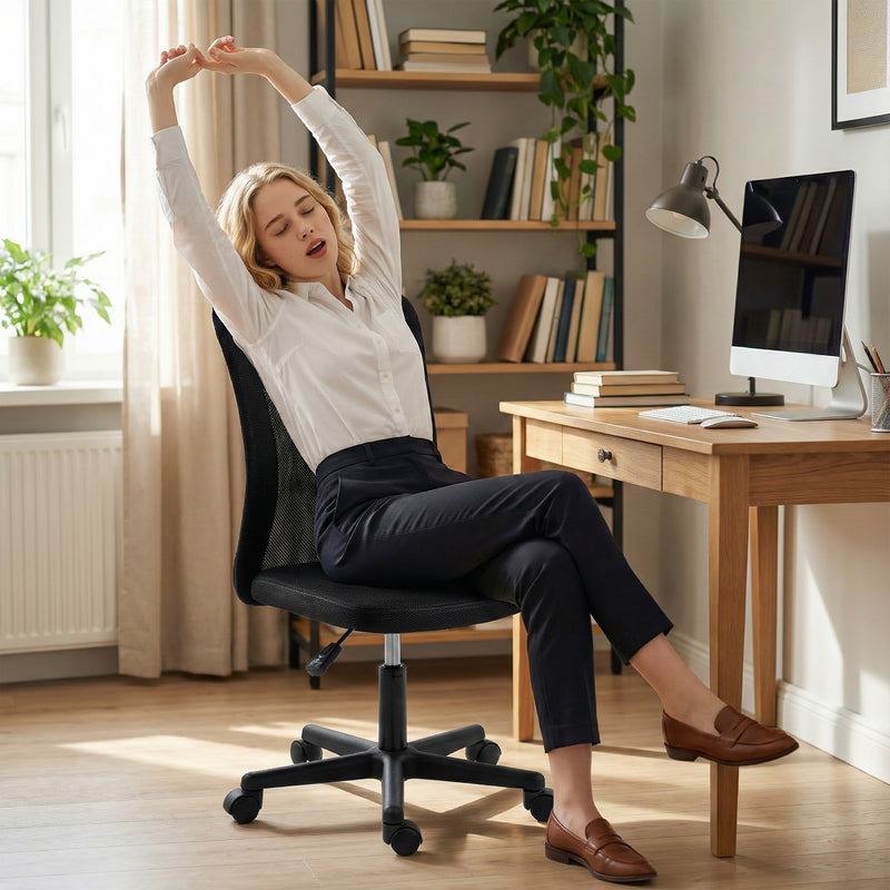 Armless Mesh Office Chair With Adjustable Height And Wheels For Home Office Use Black