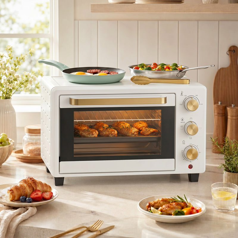 Compact Countertop Mini Oven for Small Kitchens with Easy Clean Tray White