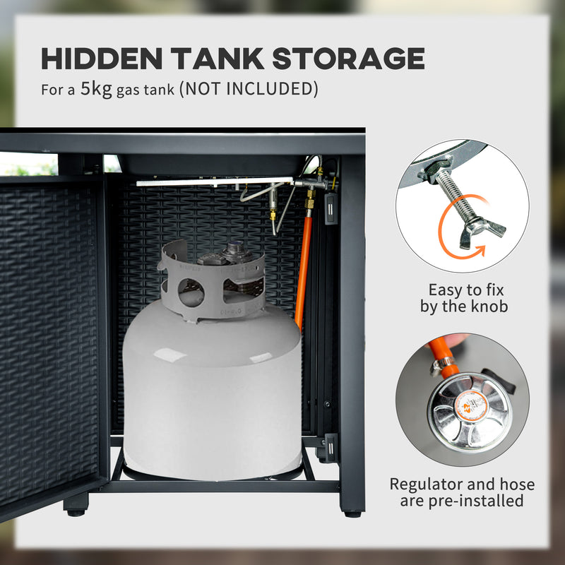 Grey Rattan Style Propane Gas Fire Pit Table 40000 BTU with Cover and Lava Rocks by Outsunny