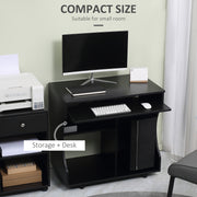 Black Compact Work Desk with Wheels and Multi Storage by HOMCOM