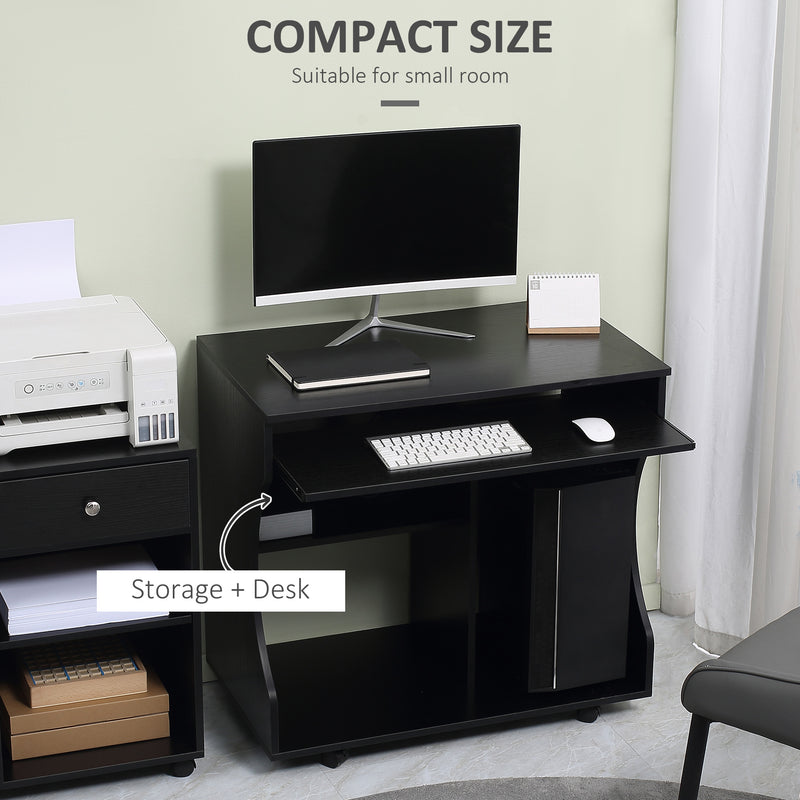 Black Compact Work Desk with Wheels and Multi Storage by HOMCOM