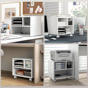 Three Compartment Printer Cabinet with Storage and Lockable Wheels for Home Office, White