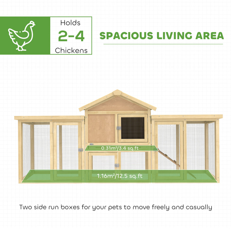 Wooden Outdoor Chicken Coop with Run and Nesting Box for Easy Egg Collection and Cleaning, Natural Wood Green PawHut