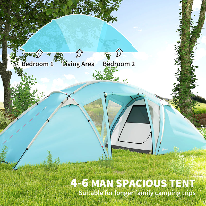 6 Person Family Camping Tent with Two Bedrooms and Living Area Waterproof Blue