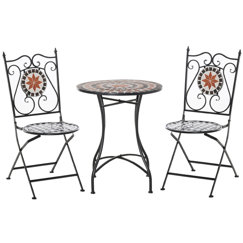 Three Piece Mosaic Bistro Table and Chair Set Multicoloured by Outsunny