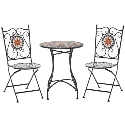 Three Piece Mosaic Bistro Table and Chair Set Multicoloured by Outsunny