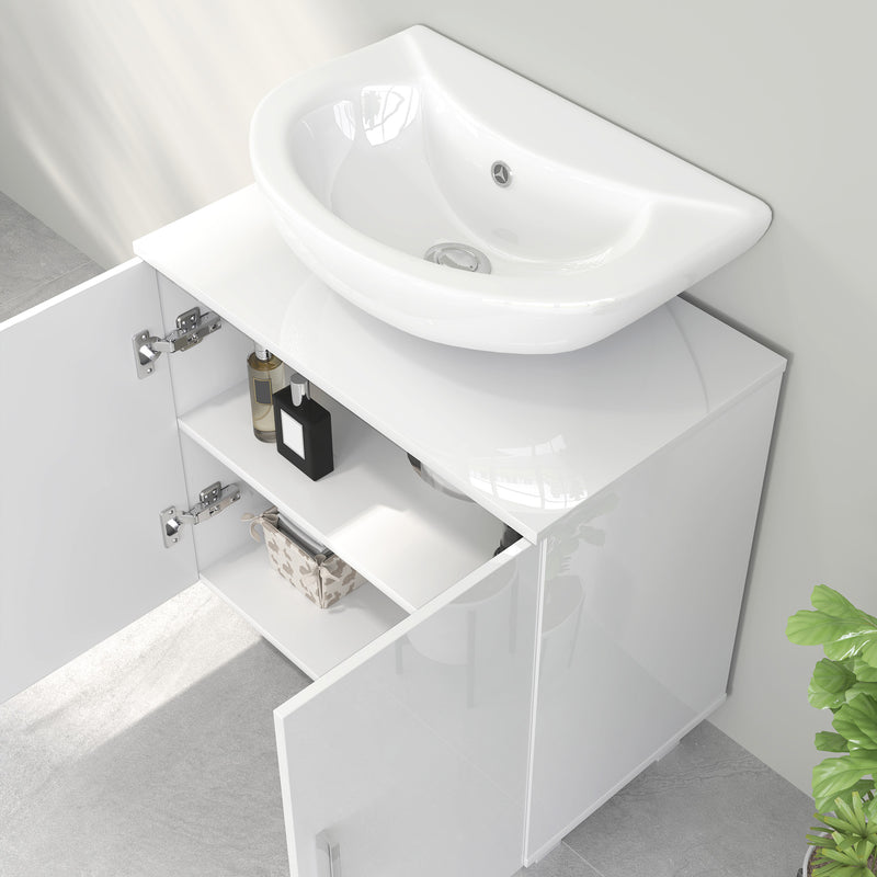 Under Sink Bathroom Cabinet for Pedestal or Freestanding Basins with Storage, White