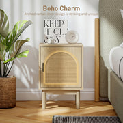 Bedside Table with Adjustable Shelf and Rattan Door for Organised Bedroom Storage Natural Wood Homcom